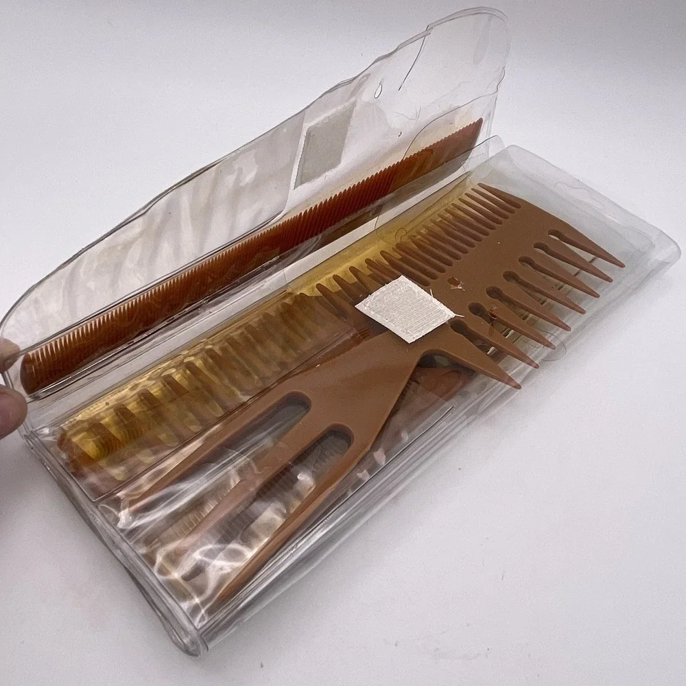 Vtg Luxor Bone Comb Kit Picks Brown w/ Storage Case *Missing 3* (Not Real Bones)